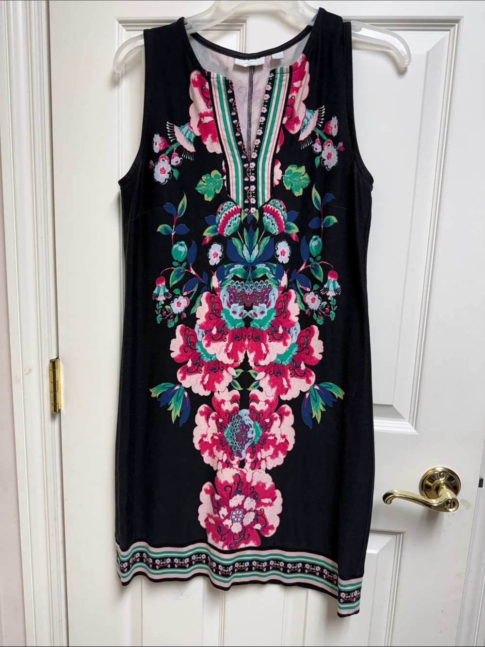 New York & Company Black Mini Dress with Pink & Teal Floral Print